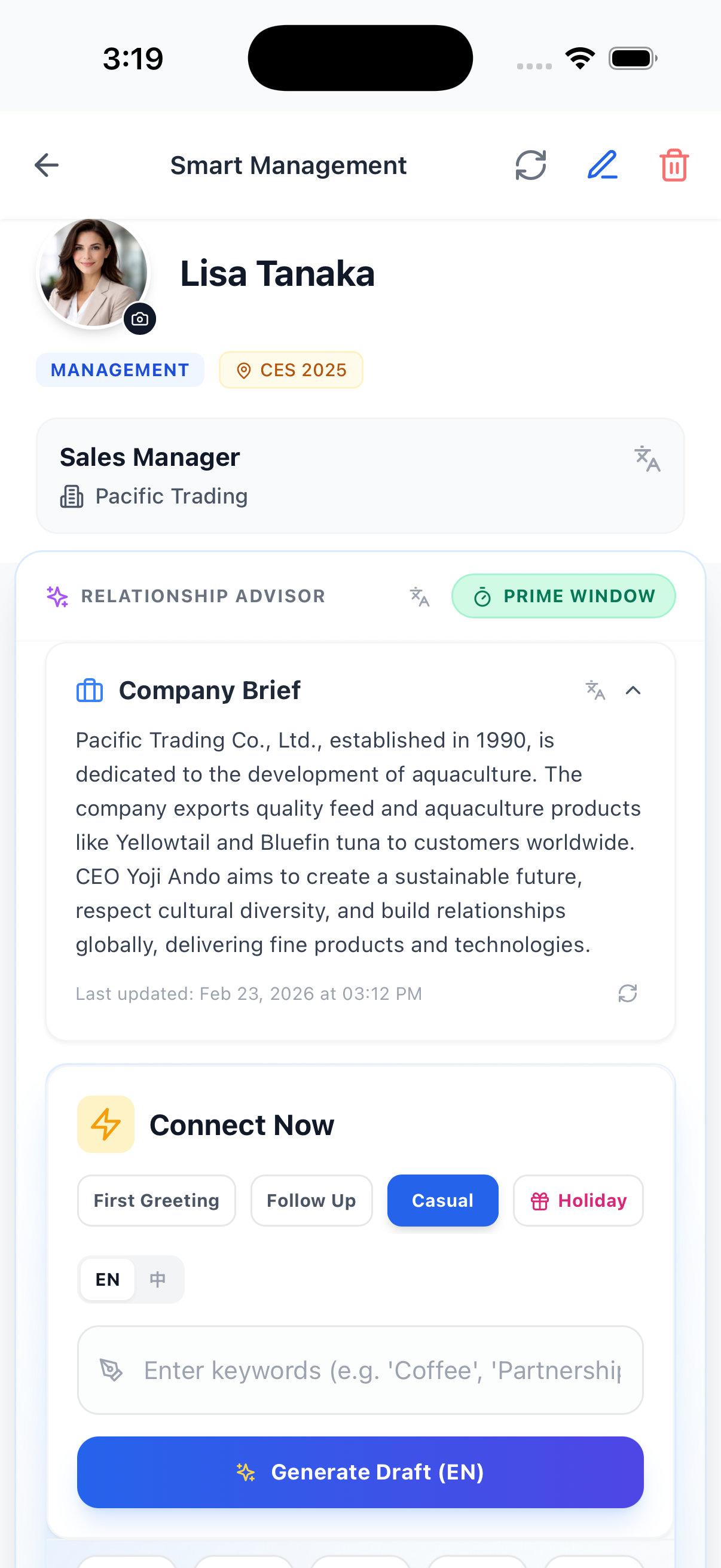Contact detail company brief